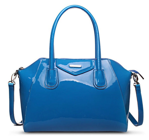 Mirror Enamelled Leather Solid Tote Bag