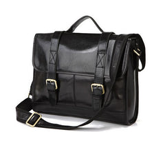 Vintage Roomy Solid Black Briefcase Messenger