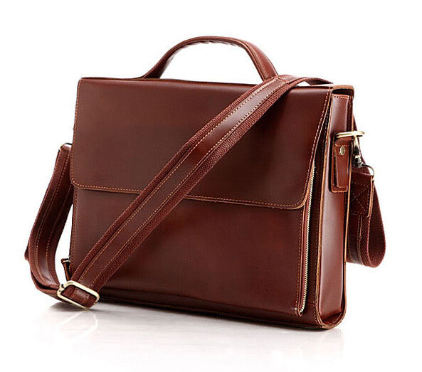 Fashion Office Boy Solid Brown Briefcase Messenger