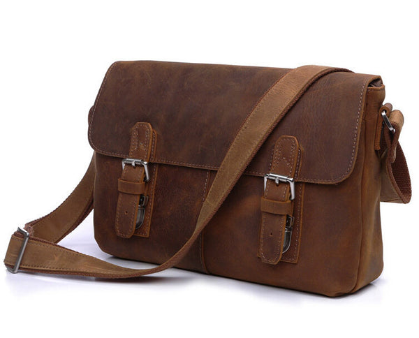 Classic Durable Solid Brown Messenger Briefcase