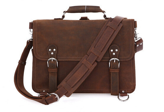 Roomy Durable Solid Brown Briefcase Messenger