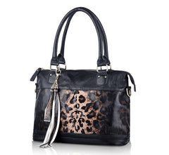 Tasseled Leopard Black Tote Bag