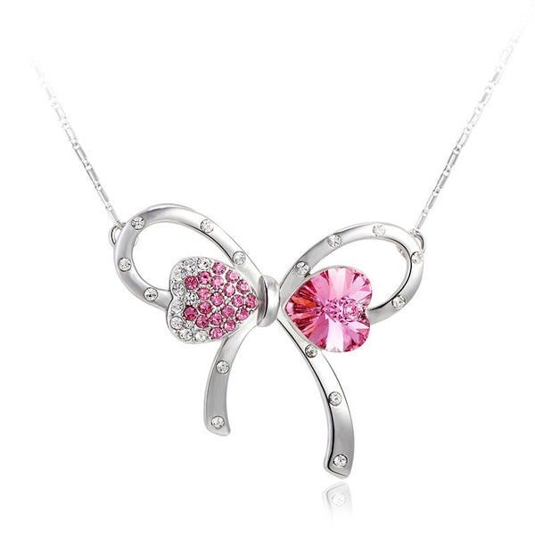 NLFA206 Charm Flower Double Heart Pendant Necklace