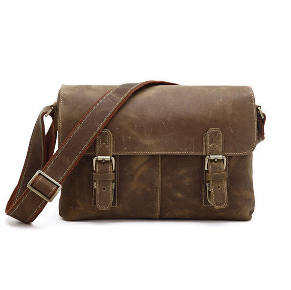 Classic Durable Solid Brown Messenger Briefcase