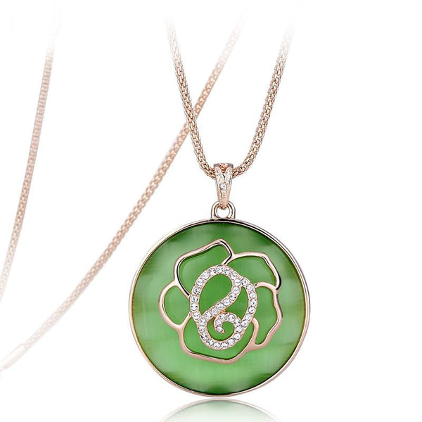 NLFA242 Fashion Blossoming Jade Charm Pendant Necklace Sweater Chain