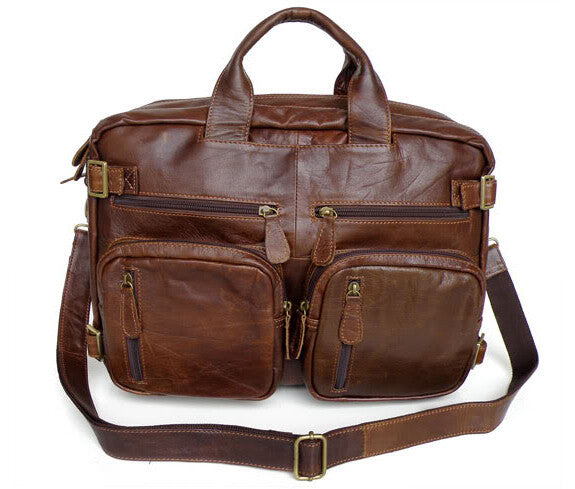 Vintage Durable Solid Brown Backpack Briefcase Messenger