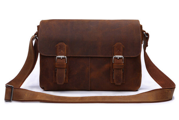 Classic Durable Solid Brown Messenger Briefcase