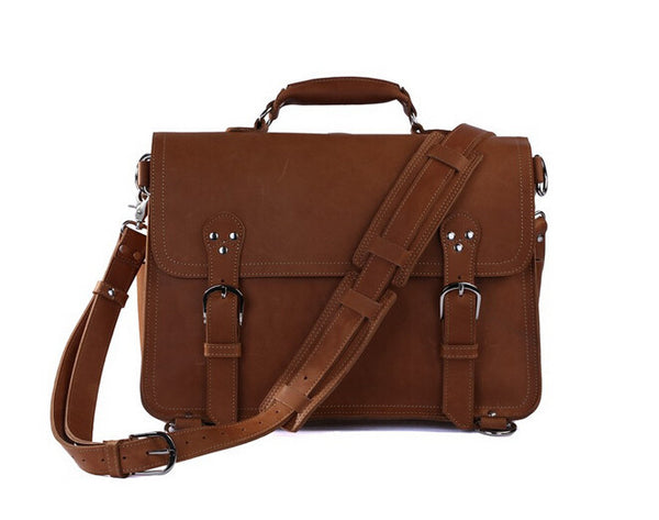 Roomy Durable Solid Brown Briefcase Messenger