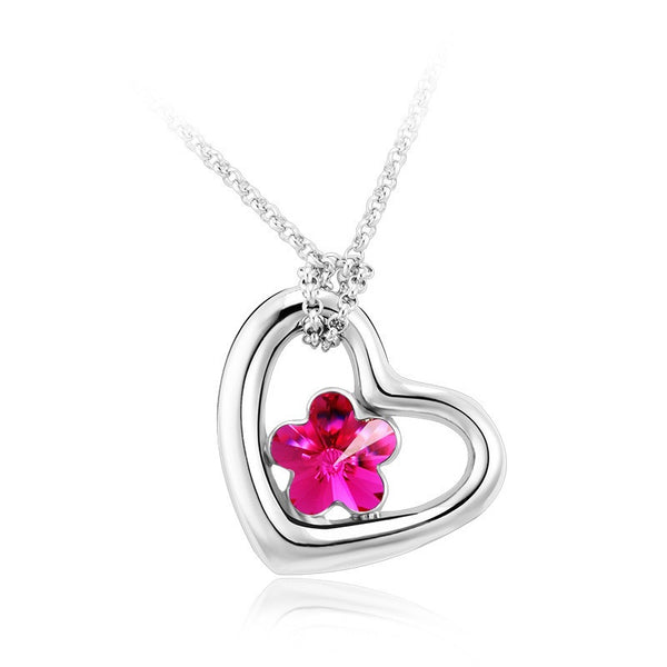 NLFA219 Charm Flower In the Heart  Pendant Necklace