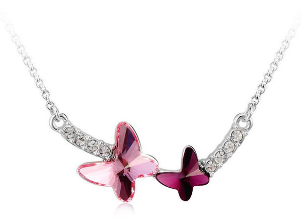 NLFA223 Charm Double Flying Butterflies Pendant Necklace