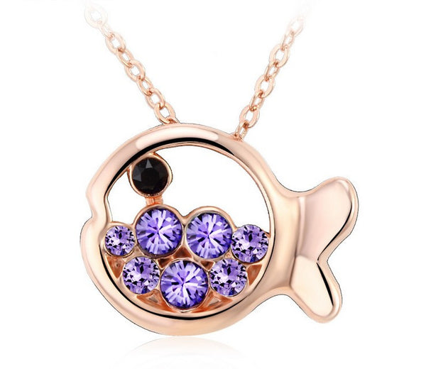 NLFA262 Charm Bubbling Fish Pendant Necklace