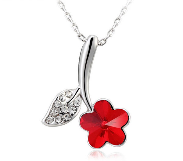 NLFA188 Charm Flower with Leaf Pendant Necklace