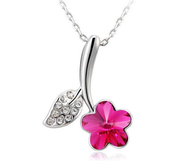 NLFA188 Charm Flower with Leaf Pendant Necklace