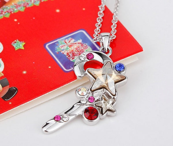 NLFA296 Charm Santa's Magic Wand Pendant Necklace