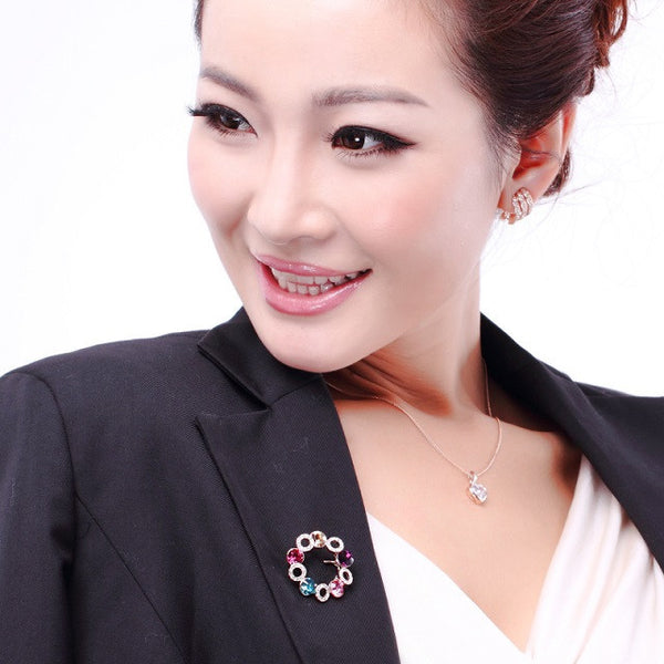 JRFBC002 Fashion Charm Flower Circle Brooch