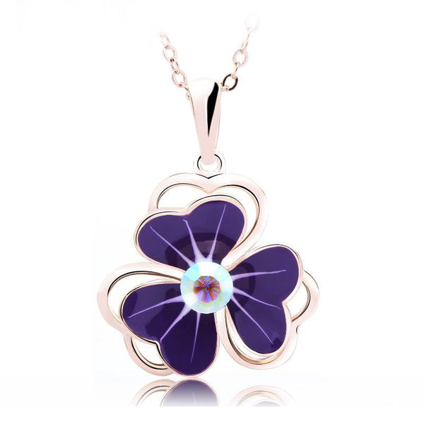 NLFA015 Charm Three Clovers Flower Lotus Pendant Necklace
