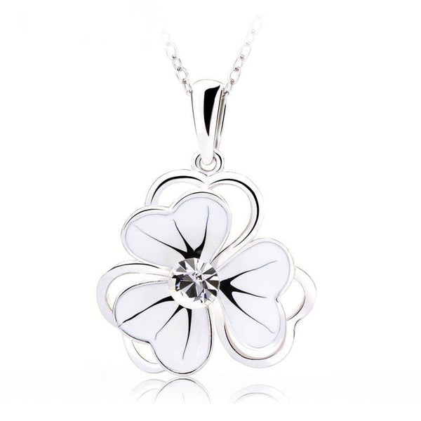 NLFA015 Charm Three Clovers Flower Lotus Pendant Necklace