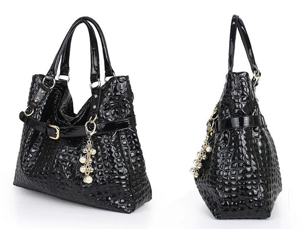 Charm Glittery Pebbled Mesh Tote Bag