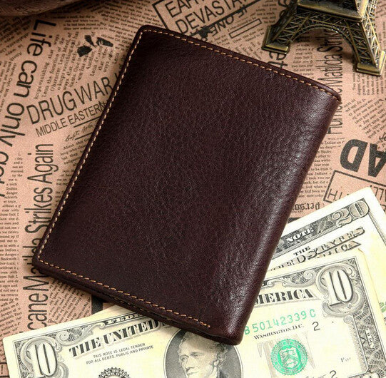 Classical Durable Three Sizes Solid Coffee Men Wallets