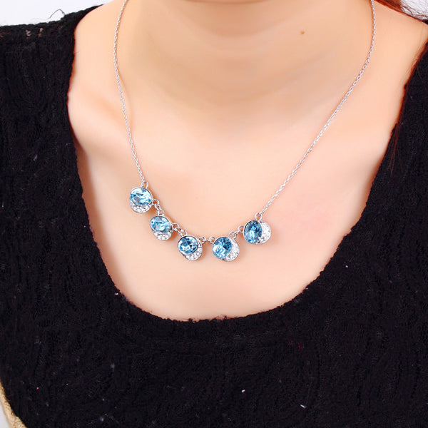 NLFA052 Fancy Blue Well Link Pendant Necklace
