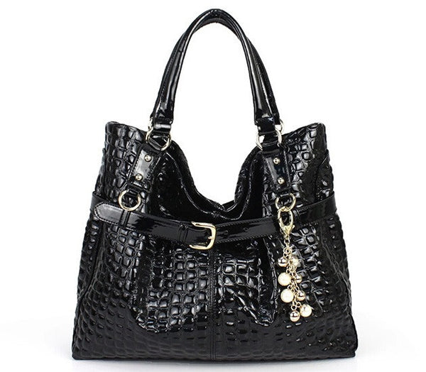 Charm Glittery Pebbled Mesh Tote Bag