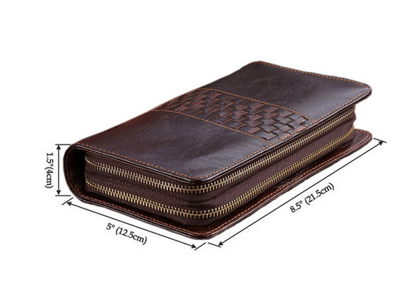 Classic Double Zippered Compartment Solid Coffee Wallet Wristlet