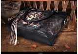 Tasseled Leopard Black Tote Bag