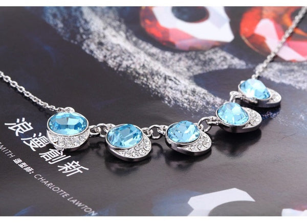 NLFA052 Fancy Blue Well Link Pendant Necklace