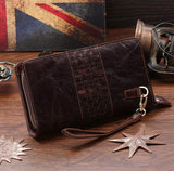 Classic Double Zippered Compartment Solid Coffee Wallet Wristlet