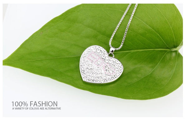 NLFA193 Charm Big Glittery Loving Heart Pendant Necklace