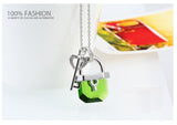 NLFA185 Charm Green Jade Lock Pendant Necklace