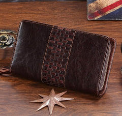 Classic Double Zippered Compartment Solid Coffee Wallet Wristlet