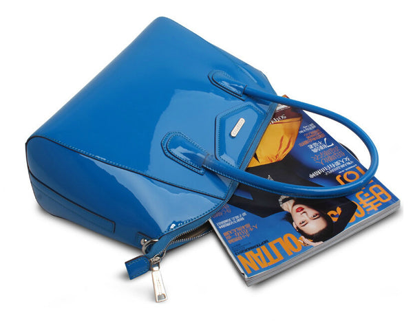Mirror Enamelled Leather Solid Tote Bag