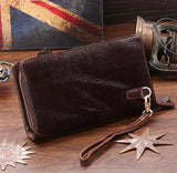 Classic Double Zippered Compartment Solid Coffee Wallet Wristlet