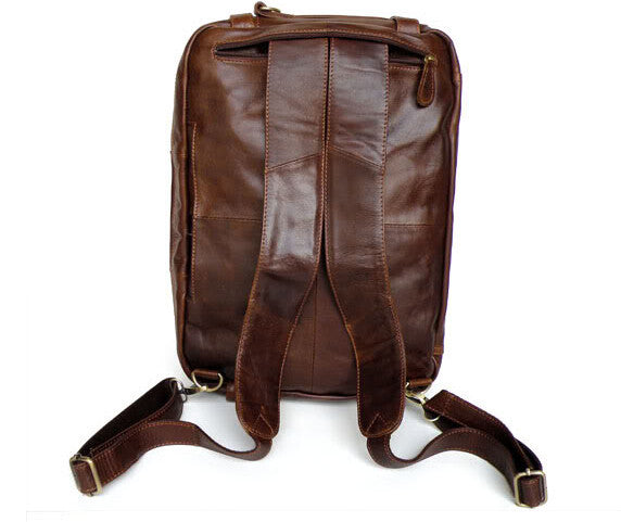 Vintage Durable Solid Brown Backpack Briefcase Messenger