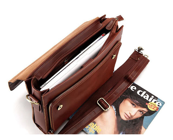 Fashion Office Boy Solid Brown Briefcase Messenger