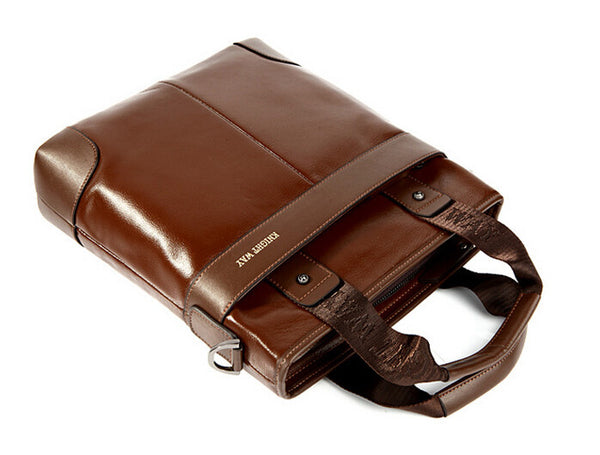 Charm Durable Solid Brown Briefcase Messenger