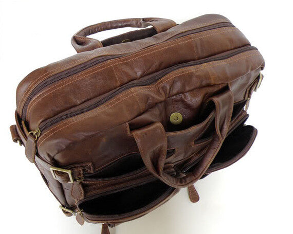 Vintage Durable Solid Brown Backpack Briefcase Messenger