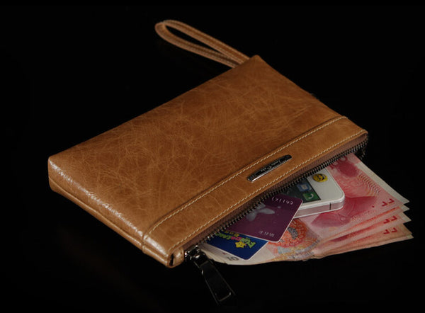 Casual Durable Waxy Leather Wristlet Wallet