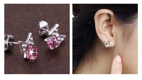 ERFA242 Trendy Charm Butterfly Water Cube Stud Earrings