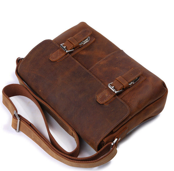 Classic Durable Solid Brown Messenger Briefcase