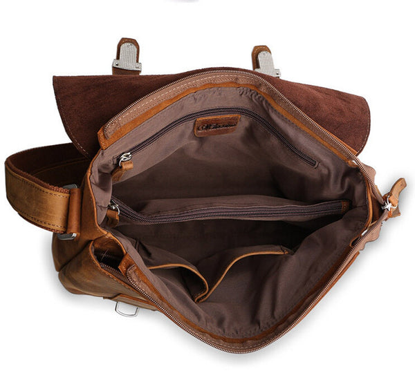 Classic Durable Solid Brown Messenger Briefcase