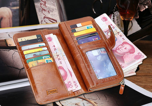 Fashion Solid Long Size Brown Wallet