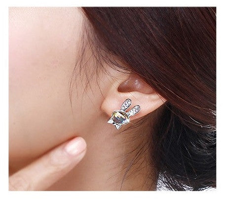 ERFA220 Fashion Charm Rabbit with Long Ears Stud Earrings