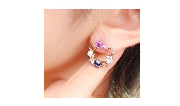 ERFA088 Fashion Fancy Flower Circle Stud Earrings