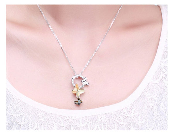 NLFA177 Charm Flying Butterflies Pendant Necklace