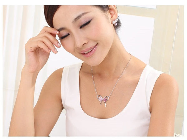 NLFA206 Charm Flower Double Heart Pendant Necklace