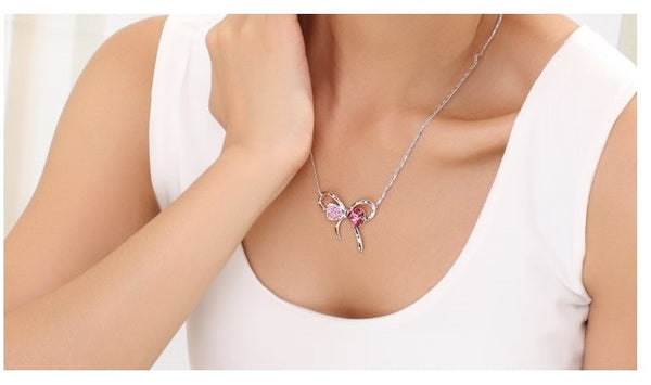 NLFA206 Charm Flower Double Heart Pendant Necklace