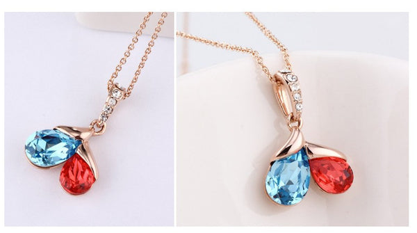 NLFA102 Fashion Double Linked Water Drops Pendant Necklace