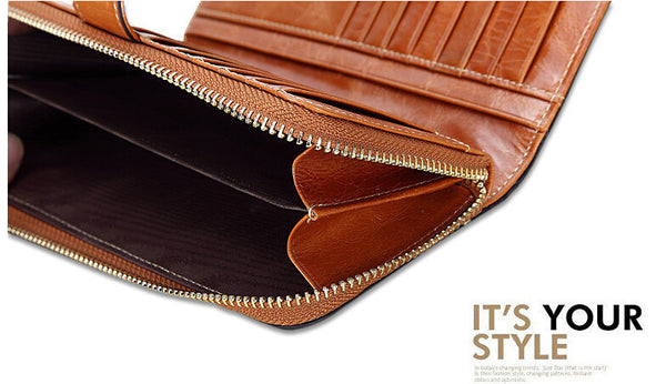 Fashion Solid Long Size Brown Wallet